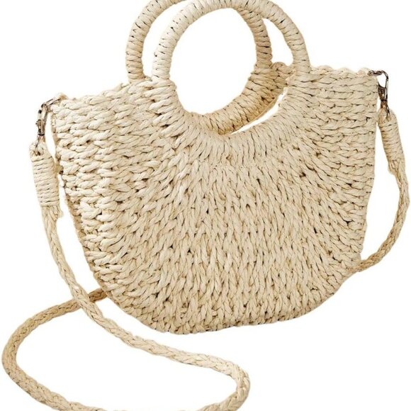Boho Straw Shoulder Bag Eco-Friendly Rattan Crossbody Perfect Vacation Tote - Picture 1 of 9